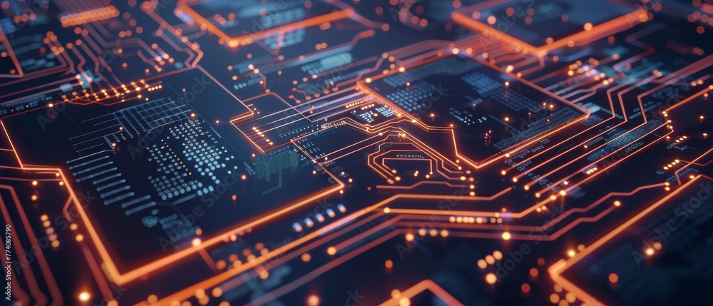 The Digital Lines Move Data Concept Visualization of AI and Cloud Computing. Circuit Board CPU Processor Microchips Begin Artificial Intelligence.