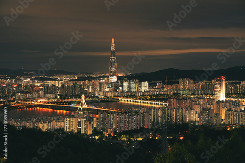 Photography Stunning Night View of urban Seoul City from the Mountain Top