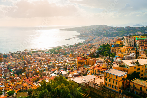 Panoramic view of Naples city and Gulf of Naples, Italy.
