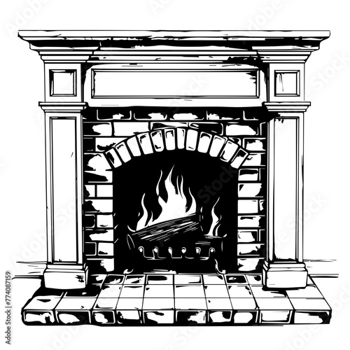 Classic Fireplace Illustration Vector in Black
