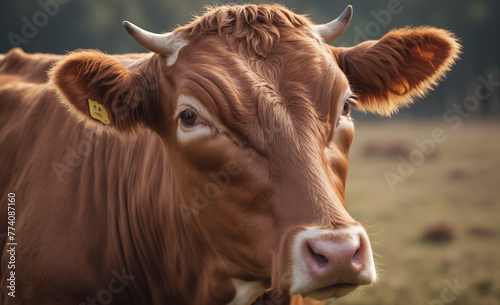brown cow on single color background, close view, hyper detailed photo