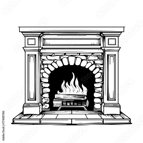 Classic Fireplace Illustration Vector in Black

