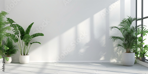 An Empty White Room with Natural Shadows in a Luxurious 8K 3D Architectural Style