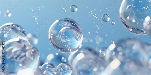 Close up Clear liquid cosmetic product. Gel texture with bubbles, skin care product