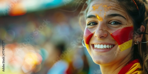 Happy Spaniard female fan at the stadium