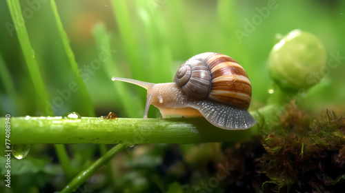 The garden snail is feeding