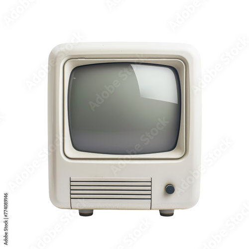 Vintage white portable television on transparent background