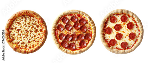 Top view of pizza on transparent background