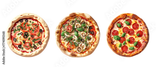 Top view of pizza on transparent background