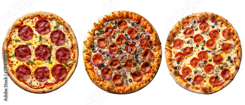 Top view of pizza on transparent background