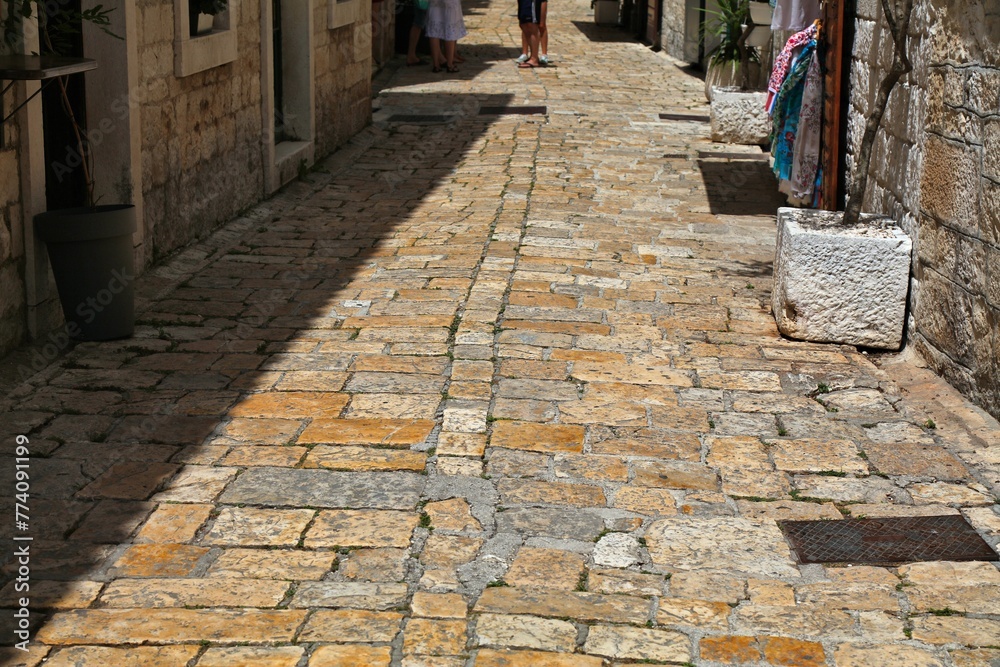 Trogir stone paved street in Croatia