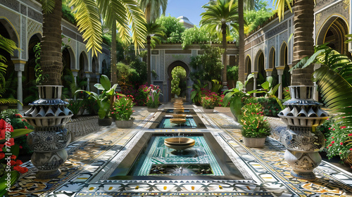 Islamic garden: A garden decorated with fountains, pools