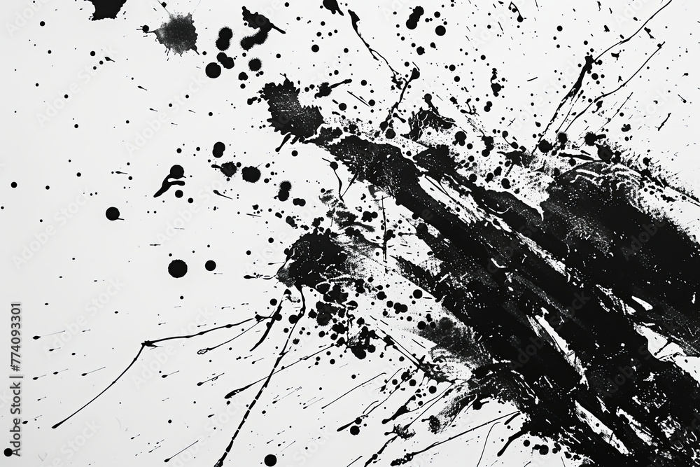 Obraz premium Black ink splashes on a white paper
