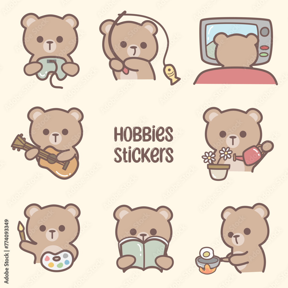 Set of hobbies bear stickers