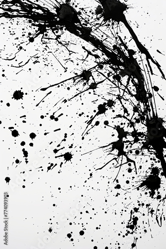 Black ink splashes on a white paper