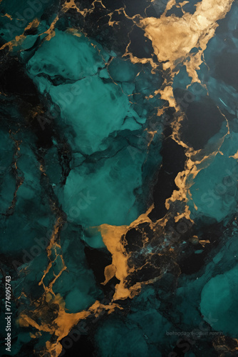 Gold, black, and green marble background © Dipta