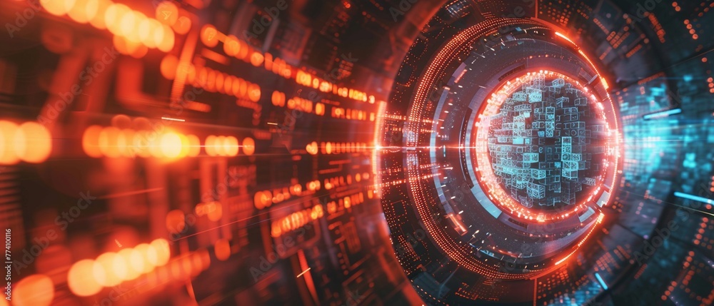Obraz premium Futuristic technology tunnel vision, concept of speed and information flow.