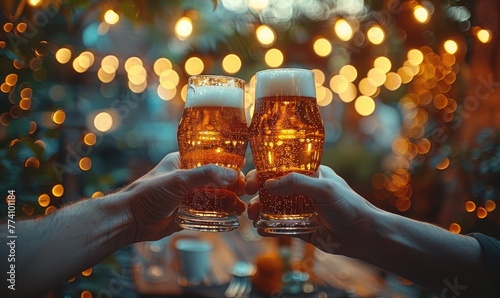 Two hands toasting with beer
