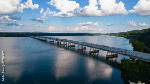 Wallpaper Mural Beautiful drone view of seascape with bridge over a river in Canada under blue cloudy sky Torontodigital.ca