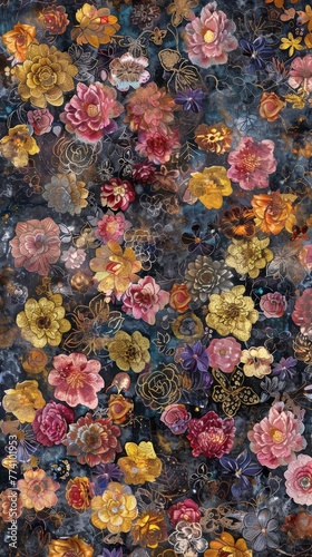 Medieval tapestries, where flowers woven from gold and silver threads bloom against a backdrop of rich, velvety colors, bringing the opulence of the past to life created with Generative AI Technology © Sentoriak