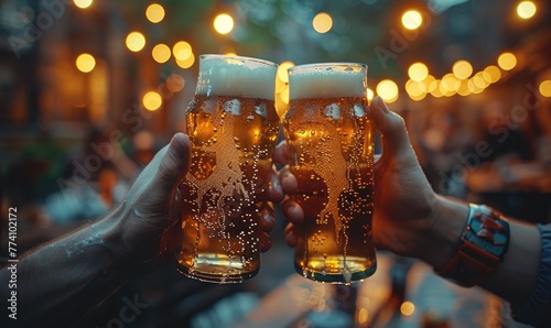 Two hands toasting with beer