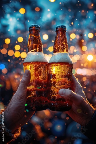 Two hands toasting with beer