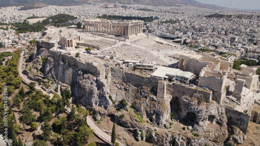 Drone shot of the Acropolis of Athens in Greece