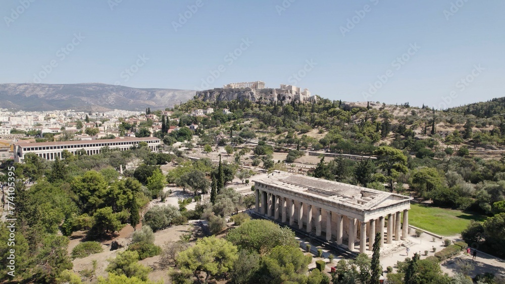 Aerial view of the Ancient Agora of Athens, Greece
