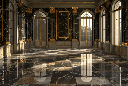 An empty room with an elegant grand design using marble and gold color photo