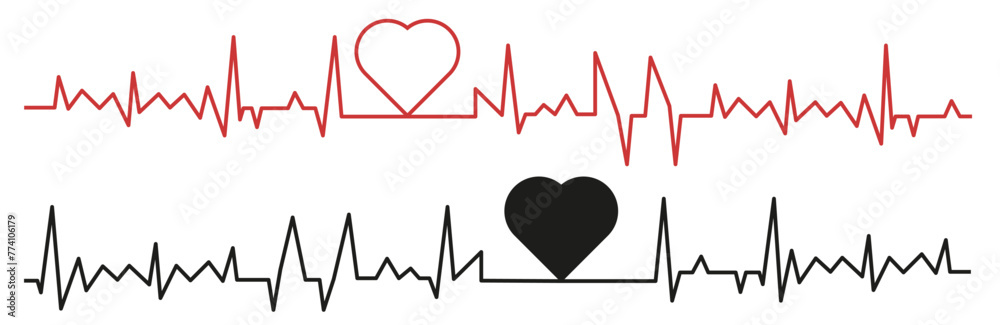 Palpitation. Cardiogram design elements set. Cardiograms of a healthy heart and a bad heart. Palpitation. Cardiogram design elements set. Cardiograms of a healthy heart and a bad heart.