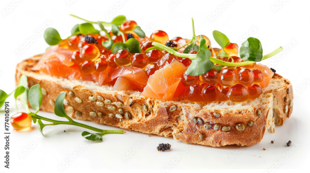 Sandwich with caviar on a white background, Generative AI Sandwich with caviar on a white background, Generative AI