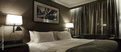 Bedroom with a picture on a wall in hotel --ar 7:3 --v 6.0 - Image #4 @kashif320