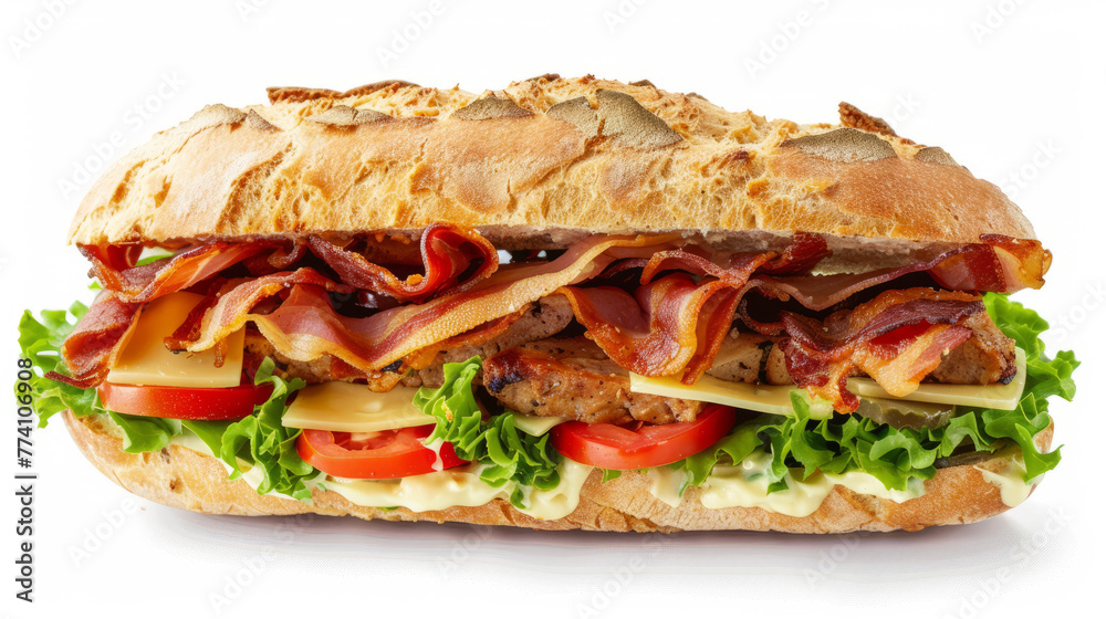 Sandwich with lard on a white background, Generative AI