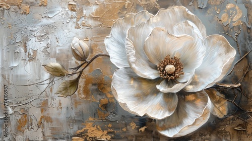 Elegant gold and white textured flower art © Volodymyr Skurtul