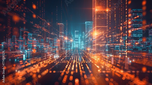 Wallpaper Mural Virtual office buildings emerging from lines of code, forming a digital cityscape in a cyberspace environment Torontodigital.ca