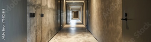 Concrete corridor to the guest room at riverside hotel in holidays --ar 53:15 --v 6.0 - Image #1 @kashif320