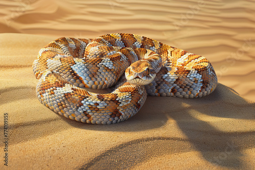 Stylized puff adder in the desert sand, Africa, AI generated photo