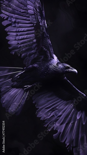 Darkwing s Cinematic Silhouette A Hyper D Rendered Bird Soaring Through the Mysterious Night photo