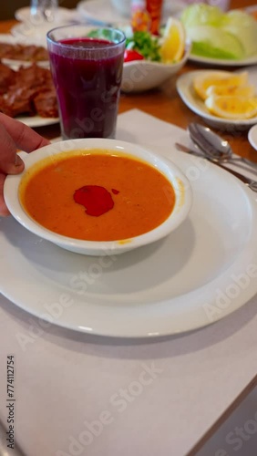 Traditional Turkish soup Lentil Soup, Mercimek Soup photo