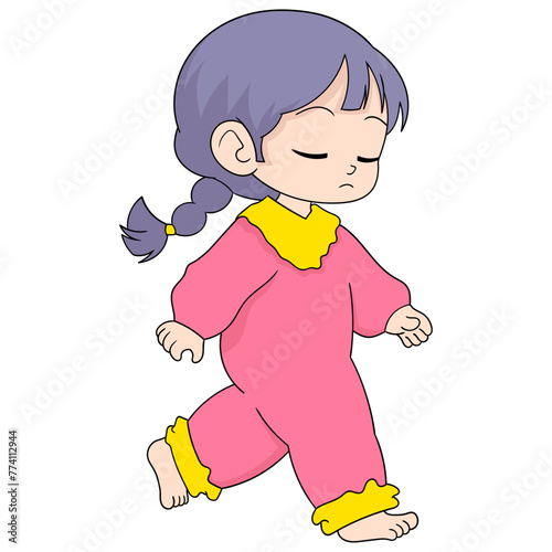 young girl experiencing sleep walking disease
