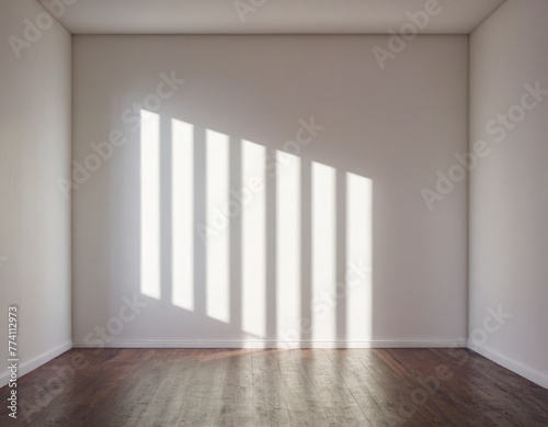 empty white room wall with shadow and light from windows  white interior background for product presentation  minimalist style  modern interior concept