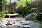 Zen Garden with Minimalist Outdoor Furniture in Japanese Style

