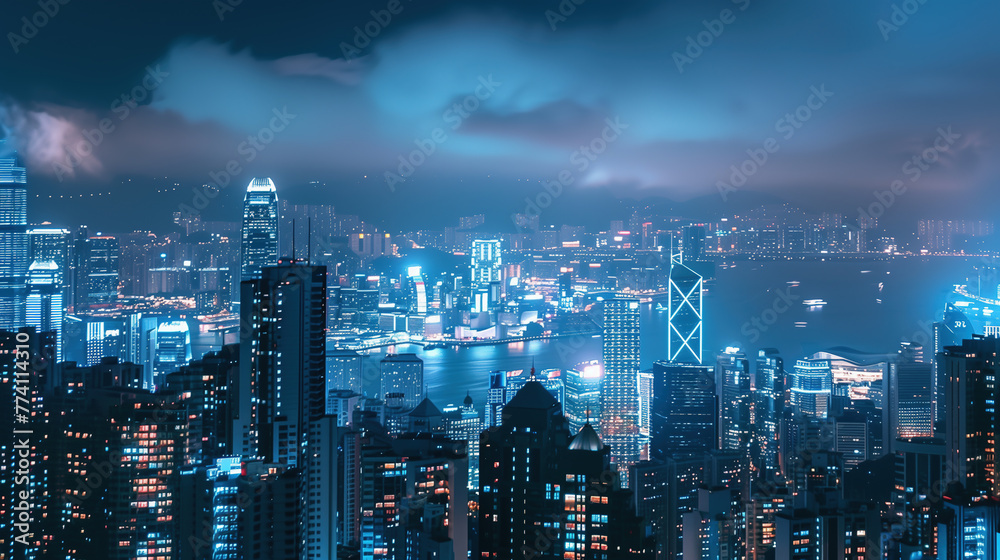 China city architecture night scenery,created with Generative AI tecnology.
