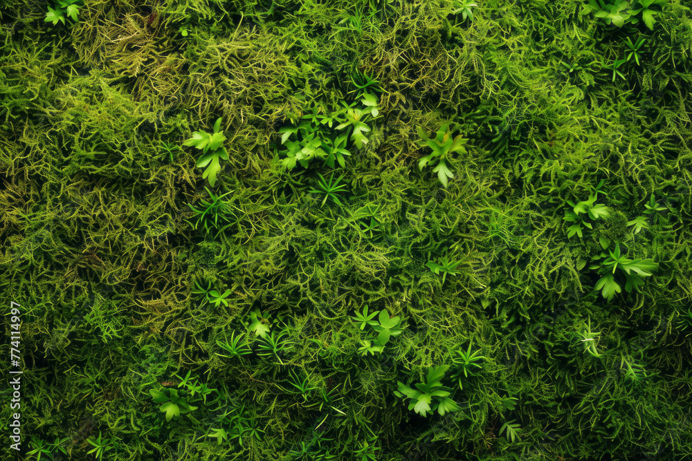 Detailed view of a wall completely covered in thick moss, showcasing the vibrant green colors and textures Detailed view of a wall completely covered in thick moss, showcasing the vibrant green colors and textures