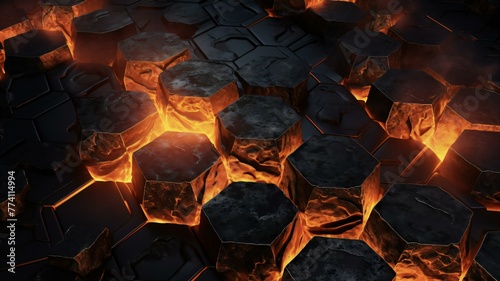 hexagonal tile pattern with hot flames in it