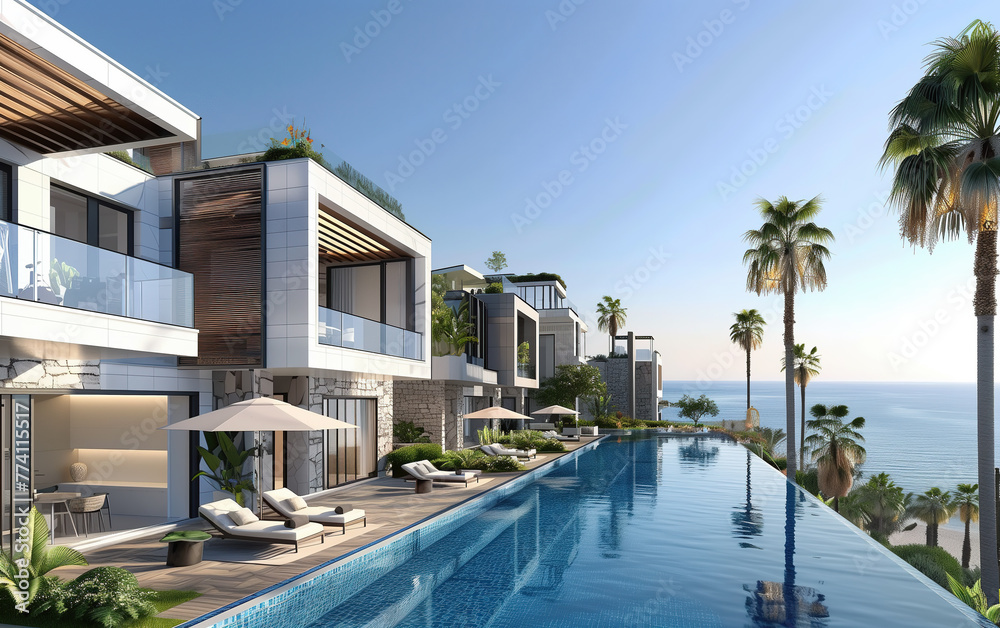 Fototapeta premium Seaside resort accommodation building,created with Generative AI tecnology.
