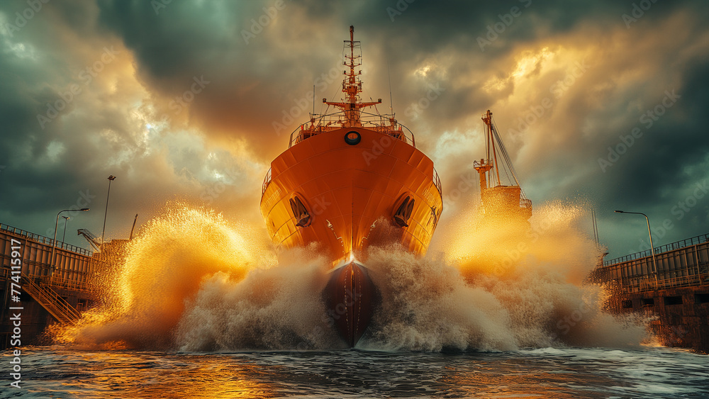 Fototapeta premium Launching the ship.