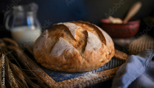Homemade sourdough bread food photography recipe idea Happiness Concept on digital art concept, Generative AI.