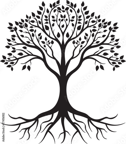tree with root silhouette vector