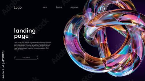 landing page template with bright fluid holographic infinity ring torus